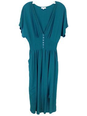 Partons  & Peace Women's V- Neckline Teal Wide-Leg Short Sleeve Jumper Size L